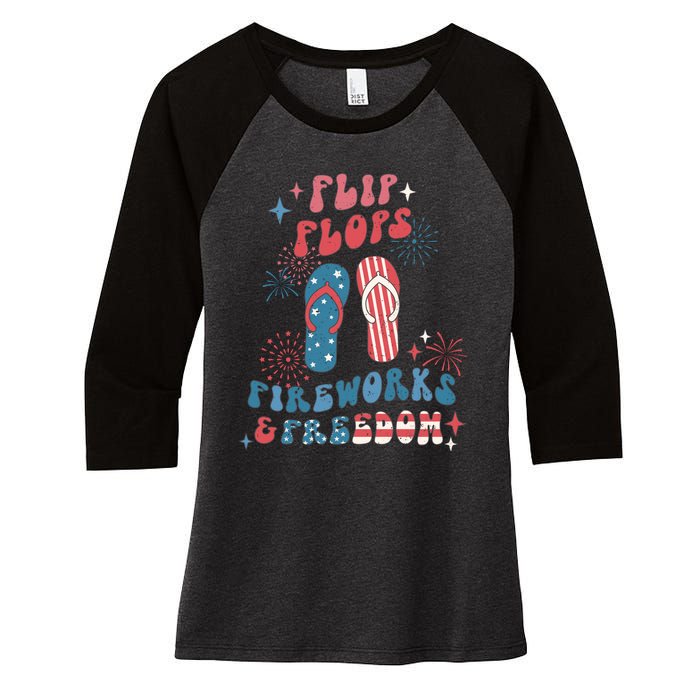 Flip Flops Fireworks & Freedom 4th Of July Women's Tri-Blend 3/4-Sleeve Raglan Shirt