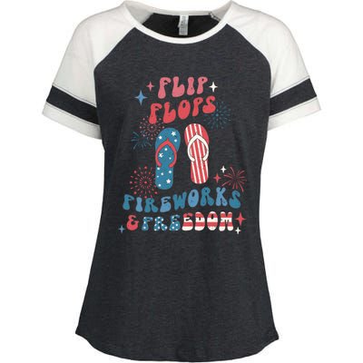 Flip Flops Fireworks & Freedom 4th Of July Enza Ladies Jersey Colorblock Tee