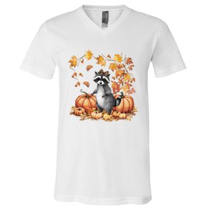 Feral Fall For Raccoon And Pumpkin Spice Lovers V-Neck T-Shirt