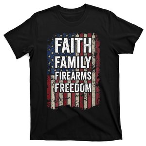 Faith Family Firearms & Freedom - Pro God Guns USA (ON BACK) T-Shirt