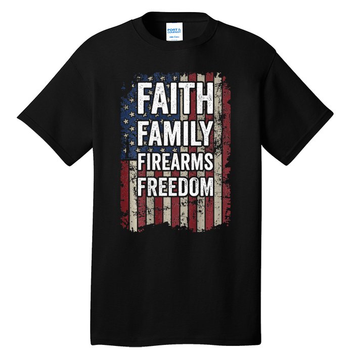 Faith Family Firearms & Freedom - Pro God Guns USA (ON BACK) Tall T-Shirt