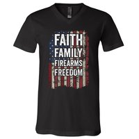 Faith Family Firearms & Freedom - Pro God Guns USA (ON BACK) V-Neck T-Shirt