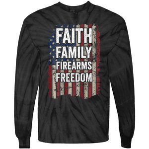 Faith Family Firearms & Freedom - Pro God Guns USA (ON BACK) Tie-Dye Long Sleeve Shirt