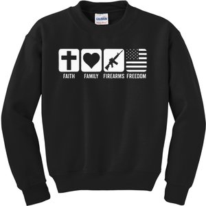 Faith Family Firearms & Freedom USA Flag Pro God & Guns Kids Sweatshirt