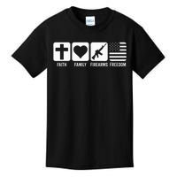 Faith Family Firearms & Freedom USA Flag Pro God & Guns Kids T-Shirt