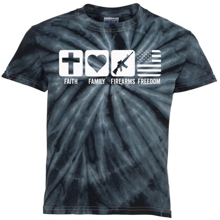 Faith Family Firearms & Freedom USA Flag Pro God & Guns Kids Tie-Dye T-Shirt