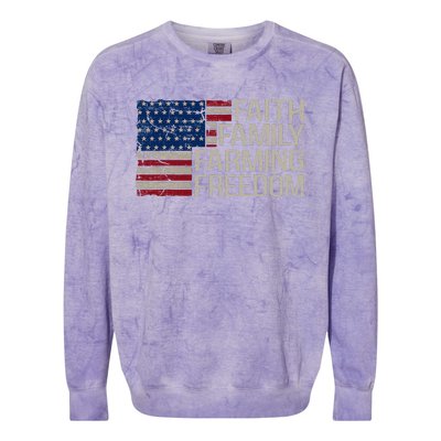 Faith Family Farming Freedom American Flag Colorblast Crewneck Sweatshirt