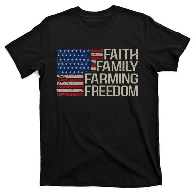 Faith Family Farming Freedom American Flag T-Shirt