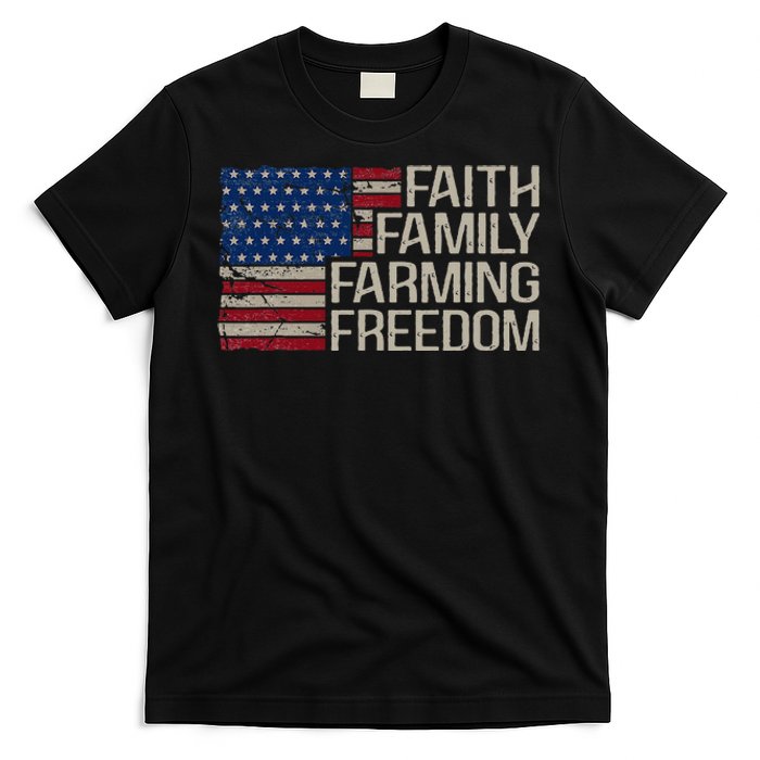 Faith Family Farming Freedom American Flag T-Shirt