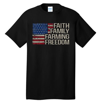 Faith Family Farming Freedom American Flag Tall T-Shirt