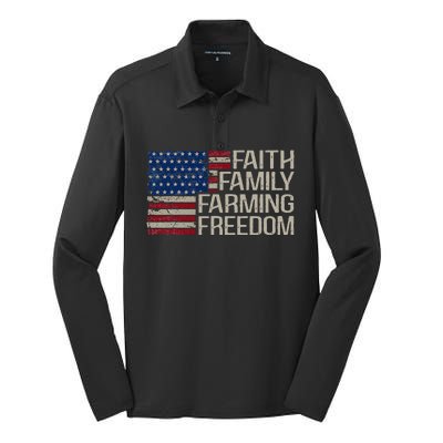 Faith Family Farming Freedom American Flag Silk Touch Performance Long Sleeve Polo