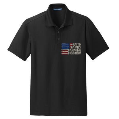 Faith Family Farming Freedom American Flag Dry Zone Grid Polo