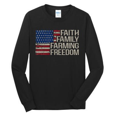 Faith Family Farming Freedom American Flag Tall Long Sleeve T-Shirt