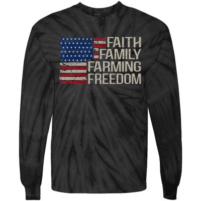 Faith Family Farming Freedom American Flag Tie-Dye Long Sleeve Shirt