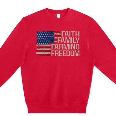 Faith Family Farming Freedom American Flag Premium Crewneck Sweatshirt