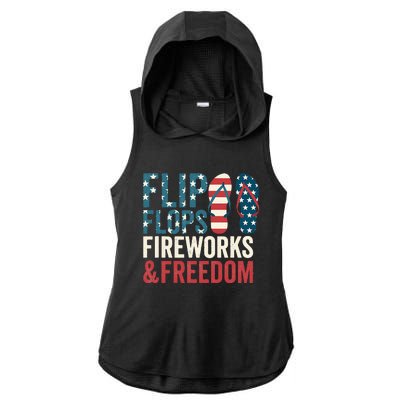 Flip Flops Fireworks & Freedom Fourth Of July Ladies PosiCharge Tri-Blend Wicking Draft Hoodie Tank