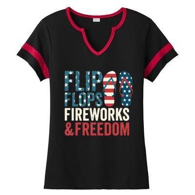 Flip Flops Fireworks & Freedom Fourth Of July Ladies Halftime Notch Neck Tee