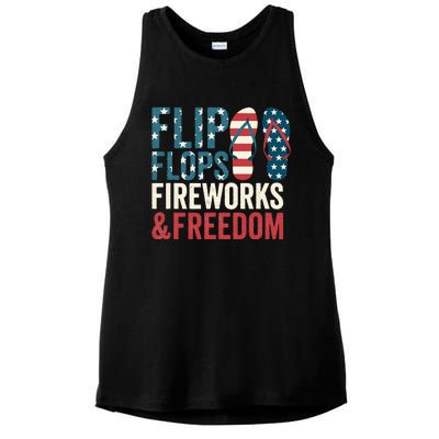 Flip Flops Fireworks & Freedom Fourth Of July Ladies PosiCharge Tri-Blend Wicking Tank