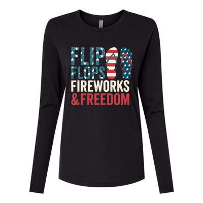 Flip Flops Fireworks & Freedom Fourth Of July Womens Cotton Relaxed Long Sleeve T-Shirt