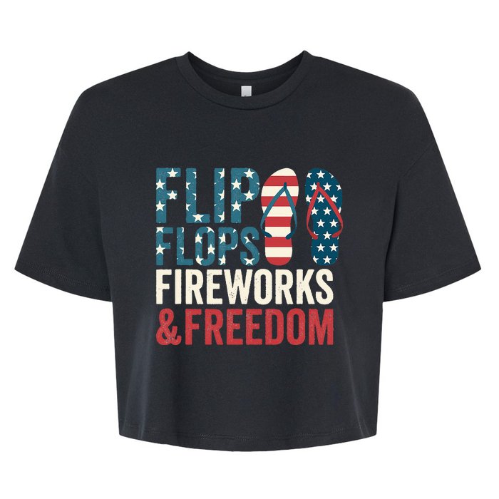 Flip Flops Fireworks & Freedom Fourth Of July Bella+Canvas Jersey Crop Tee