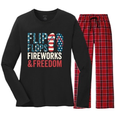 Flip Flops Fireworks & Freedom Fourth Of July Women's Long Sleeve Flannel Pajama Set 