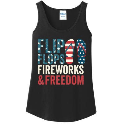 Flip Flops Fireworks & Freedom Fourth Of July Ladies Essential Tank