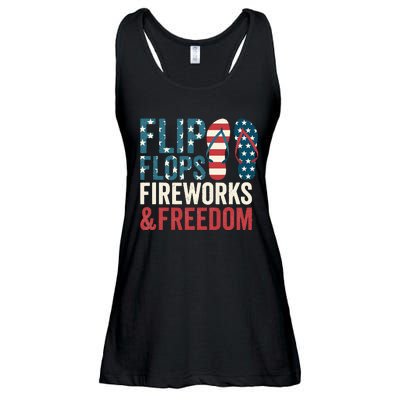 Flip Flops Fireworks & Freedom Fourth Of July Ladies Essential Flowy Tank