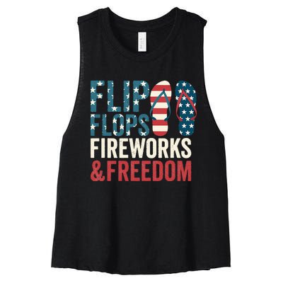 Flip Flops Fireworks & Freedom Fourth Of July Women's Racerback Cropped Tank