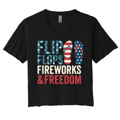 Flip Flops Fireworks & Freedom Fourth Of July Women's Crop Top Tee