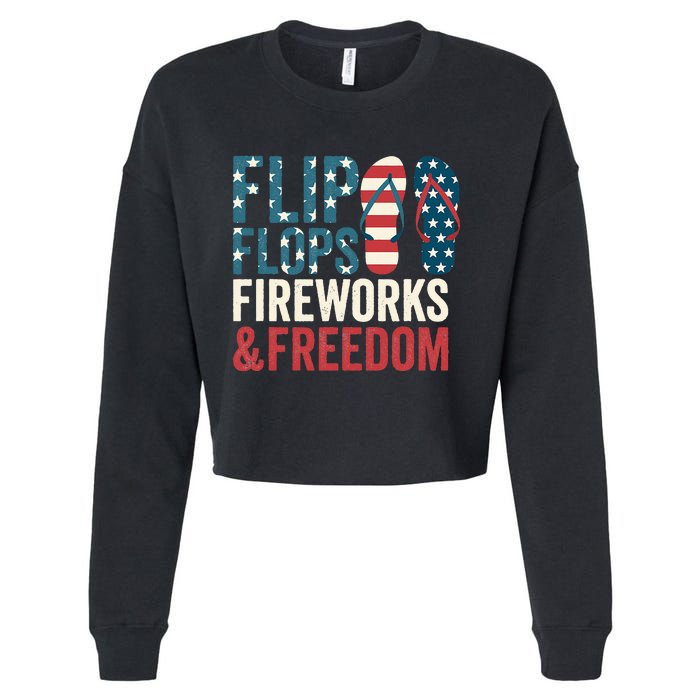 Flip Flops Fireworks & Freedom Fourth Of July Cropped Pullover Crew