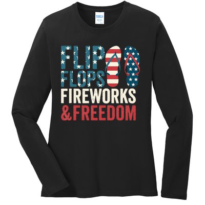 Flip Flops Fireworks & Freedom Fourth Of July Ladies Long Sleeve Shirt