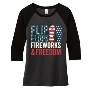 Flip Flops Fireworks & Freedom Fourth Of July Women's Tri-Blend 3/4-Sleeve Raglan Shirt