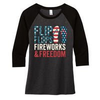 Flip Flops Fireworks & Freedom Fourth Of July Women's Tri-Blend 3/4-Sleeve Raglan Shirt