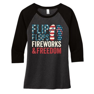 Flip Flops Fireworks & Freedom Fourth Of July Women's Tri-Blend 3/4-Sleeve Raglan Shirt