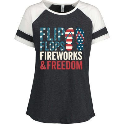 Flip Flops Fireworks & Freedom Fourth Of July Enza Ladies Jersey Colorblock Tee