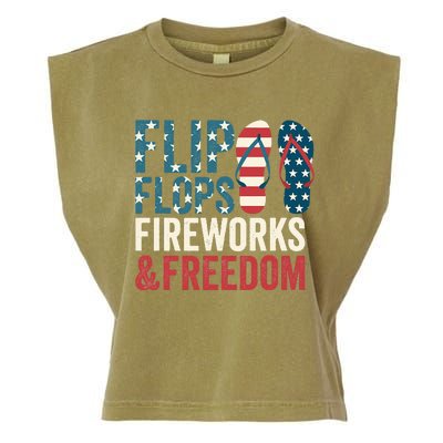 Flip Flops Fireworks & Freedom Fourth Of July Garment-Dyed Women's Muscle Tee