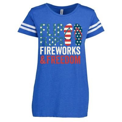 Flip Flops Fireworks & Freedom Fourth Of July Enza Ladies Jersey Football T-Shirt