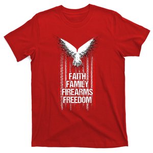 Faith Family Firearms & Freedom American Flag Pro God Guns T-Shirt