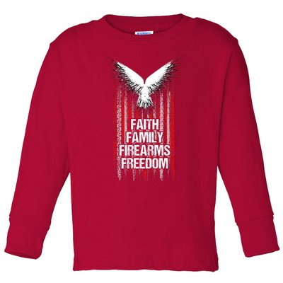 Faith Family Firearms & Freedom American Flag Pro God Guns Toddler Long Sleeve Shirt