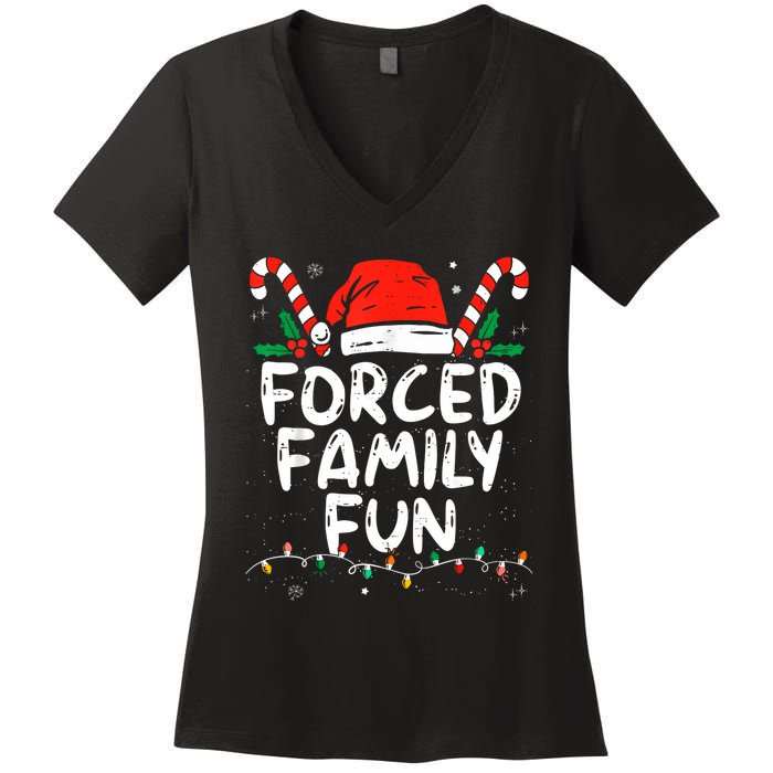 Forced Family Fun Sarcastic Christmas Funny Women's V-Neck T-Shirt