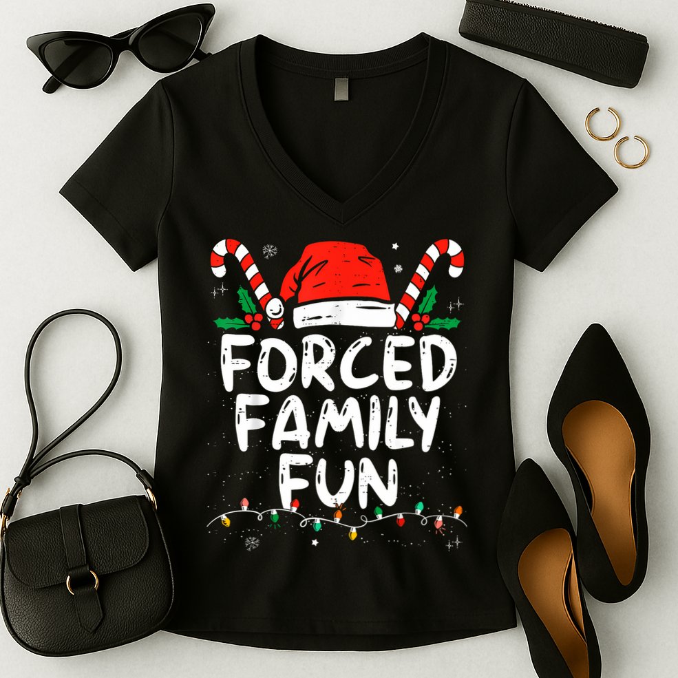 Forced Family Fun Sarcastic Christmas Funny Women's V-Neck T-Shirt