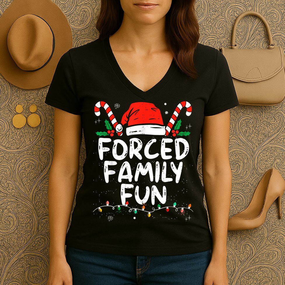Forced Family Fun Sarcastic Christmas Funny Women's V-Neck T-Shirt