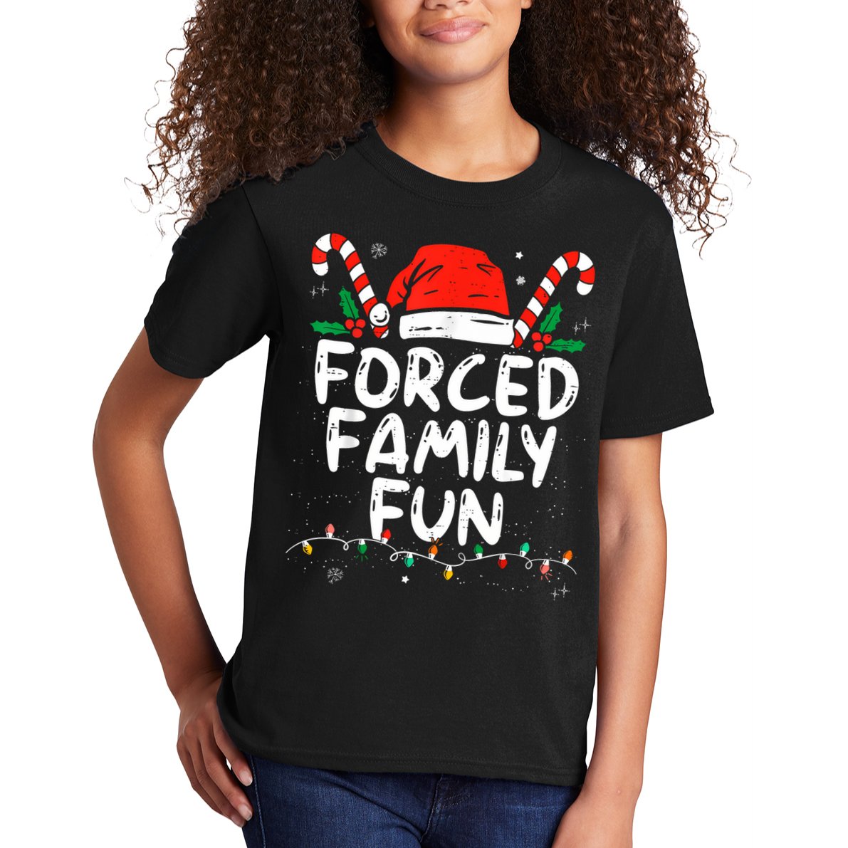 Forced Family Fun Sarcastic Christmas Funny Kids T-Shirt