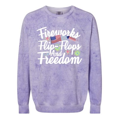 Flip Flops Fireworks And Freedom Fourth Of July Cool Gift Colorblast Crewneck Sweatshirt