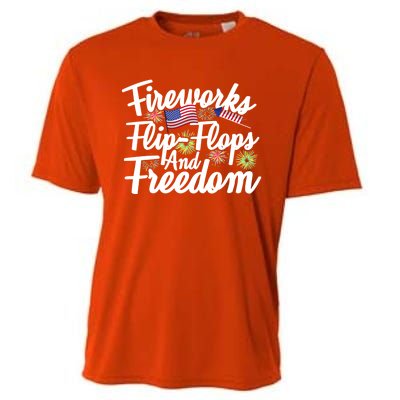 Flip Flops Fireworks And Freedom Fourth Of July Cool Gift Cooling Performance Crew T-Shirt