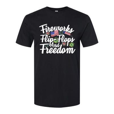 Flip Flops Fireworks And Freedom Fourth Of July Cool Gift Softstyle CVC T-Shirt