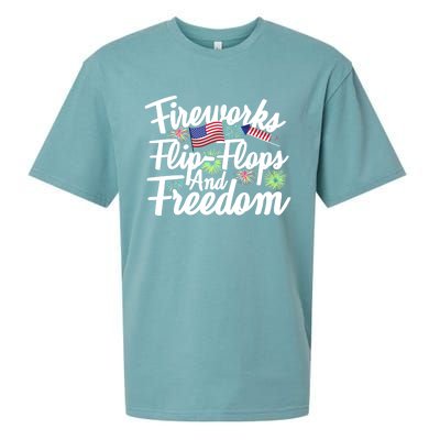 Flip Flops Fireworks And Freedom Fourth Of July Cool Gift Sueded Cloud Jersey T-Shirt