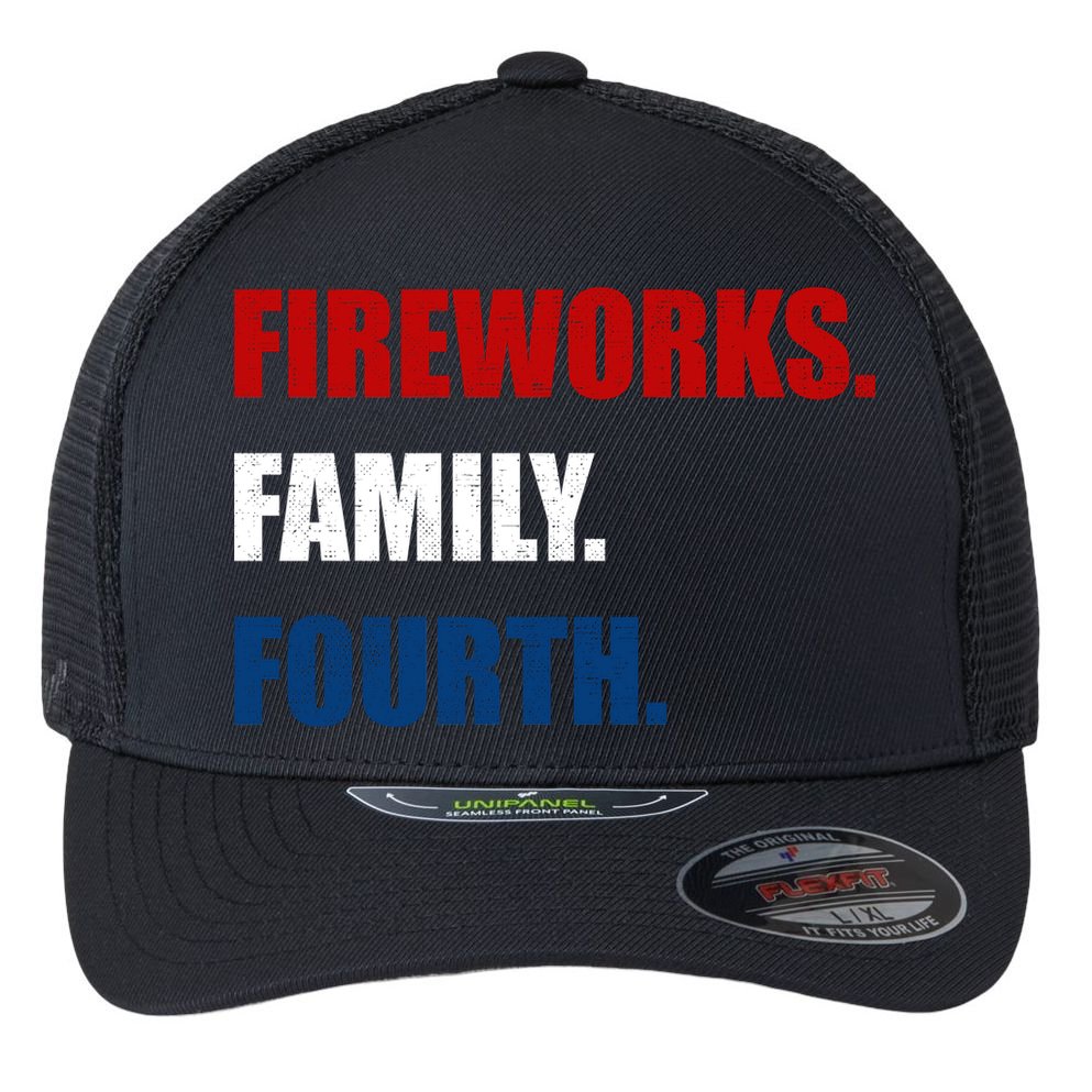 Fireworks Family Fourth Flexfit Unipanel Trucker Cap