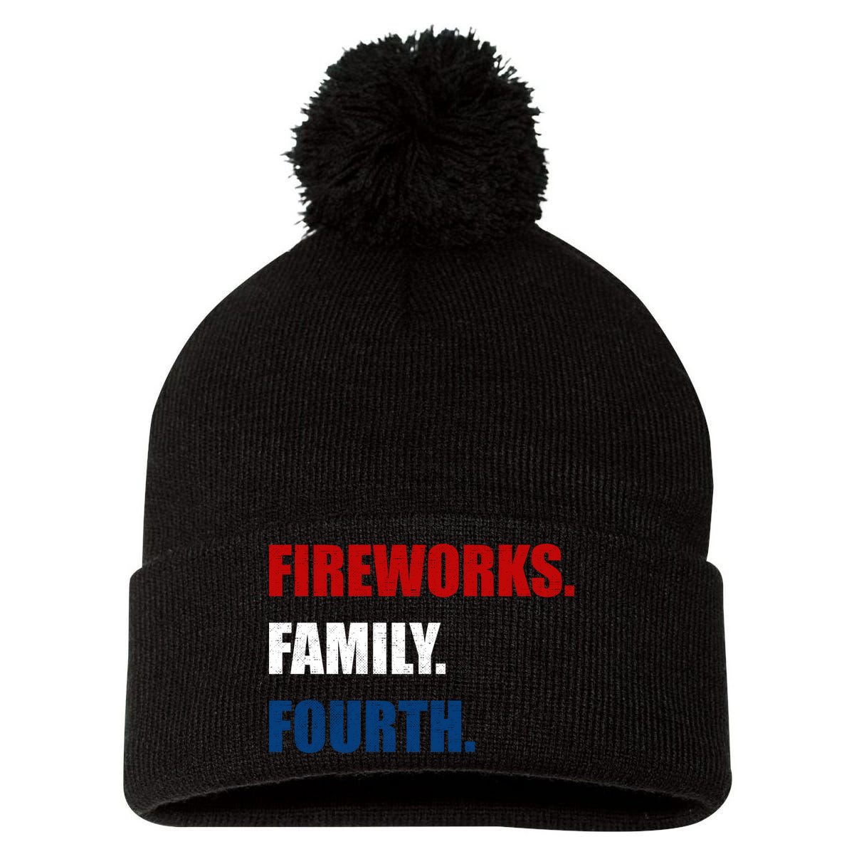 Fireworks Family Fourth Pom Pom 12in Knit Beanie