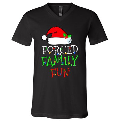 Forced Family Fun Sarcastic Christmas Pajama Family Funny V-Neck T-Shirt